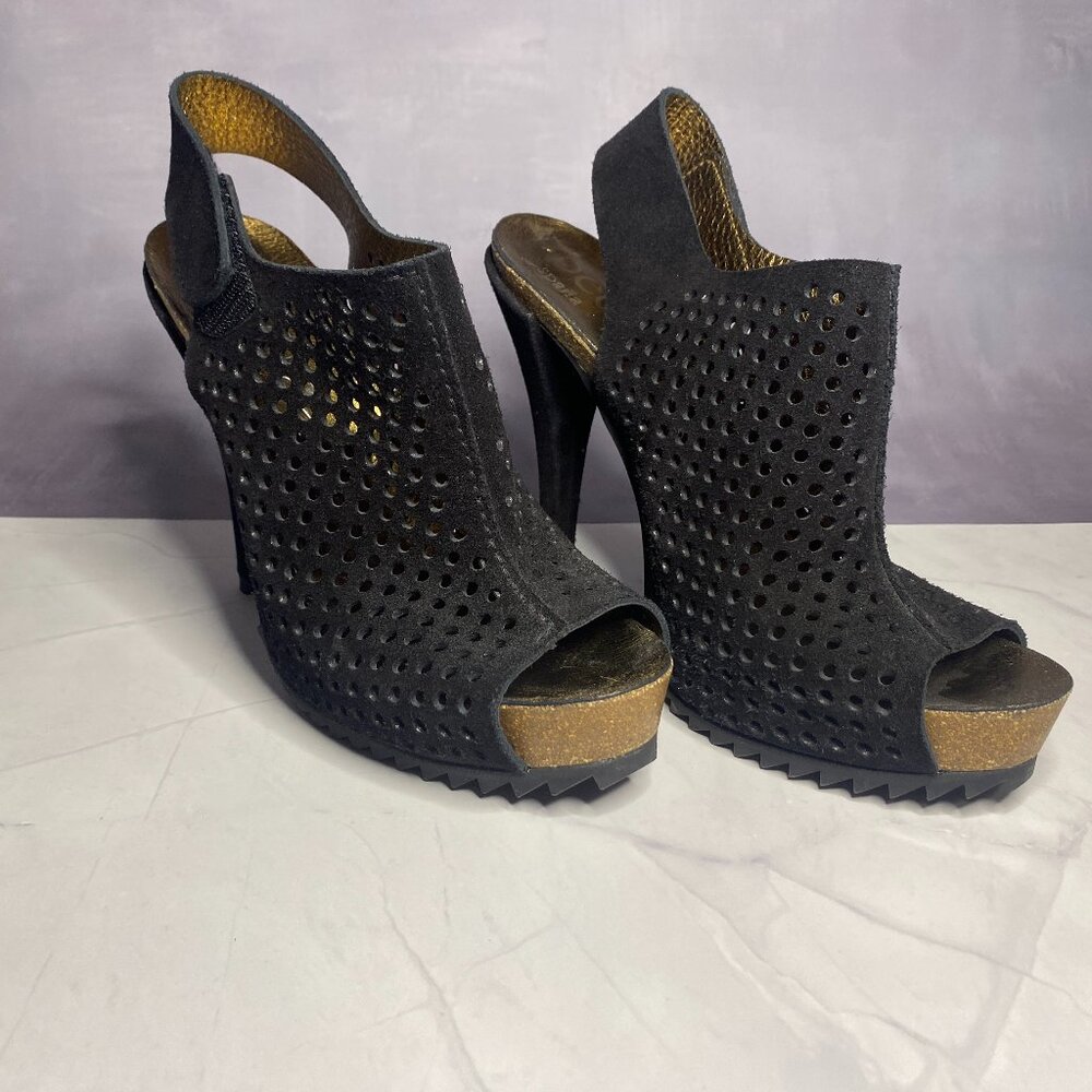 Pedro Garcia Black Suede Leather Slingback Pumps | Size 8.5